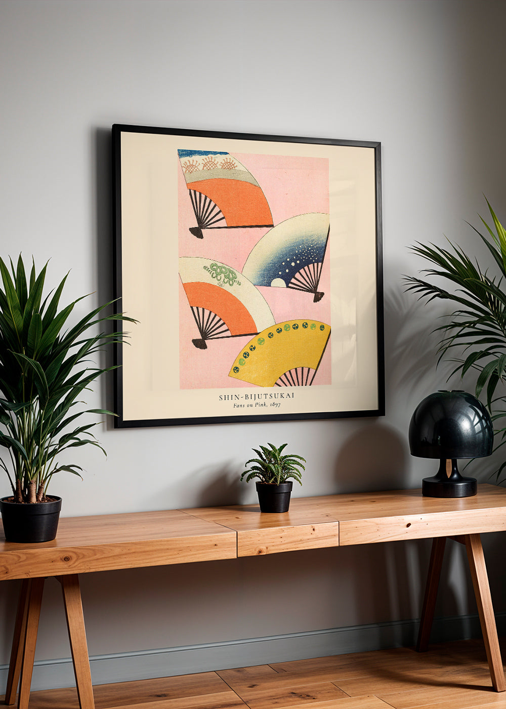 Illustration av japanska fläktar på rosa bakgrund