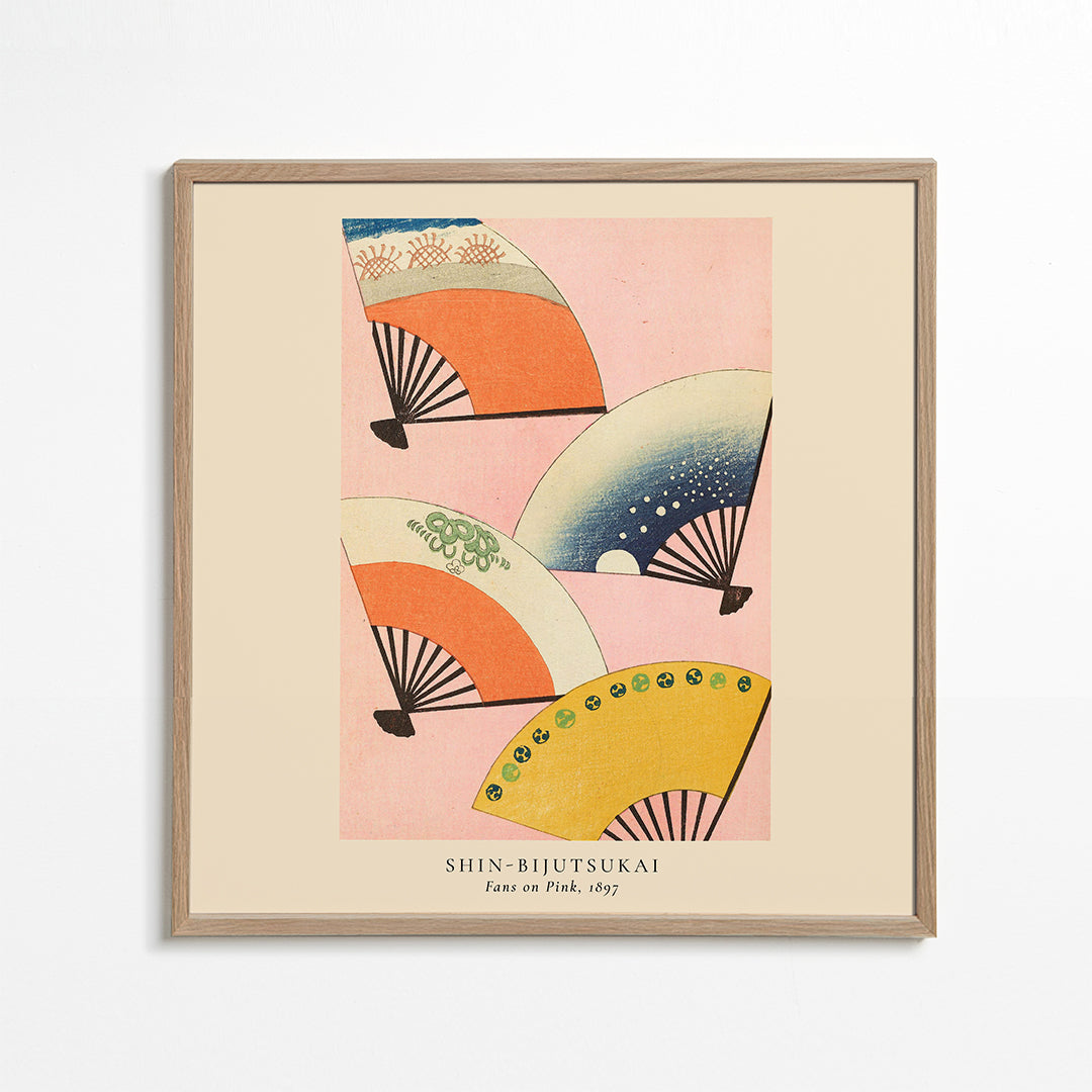 Illustration av japanska fläktar på rosa bakgrund