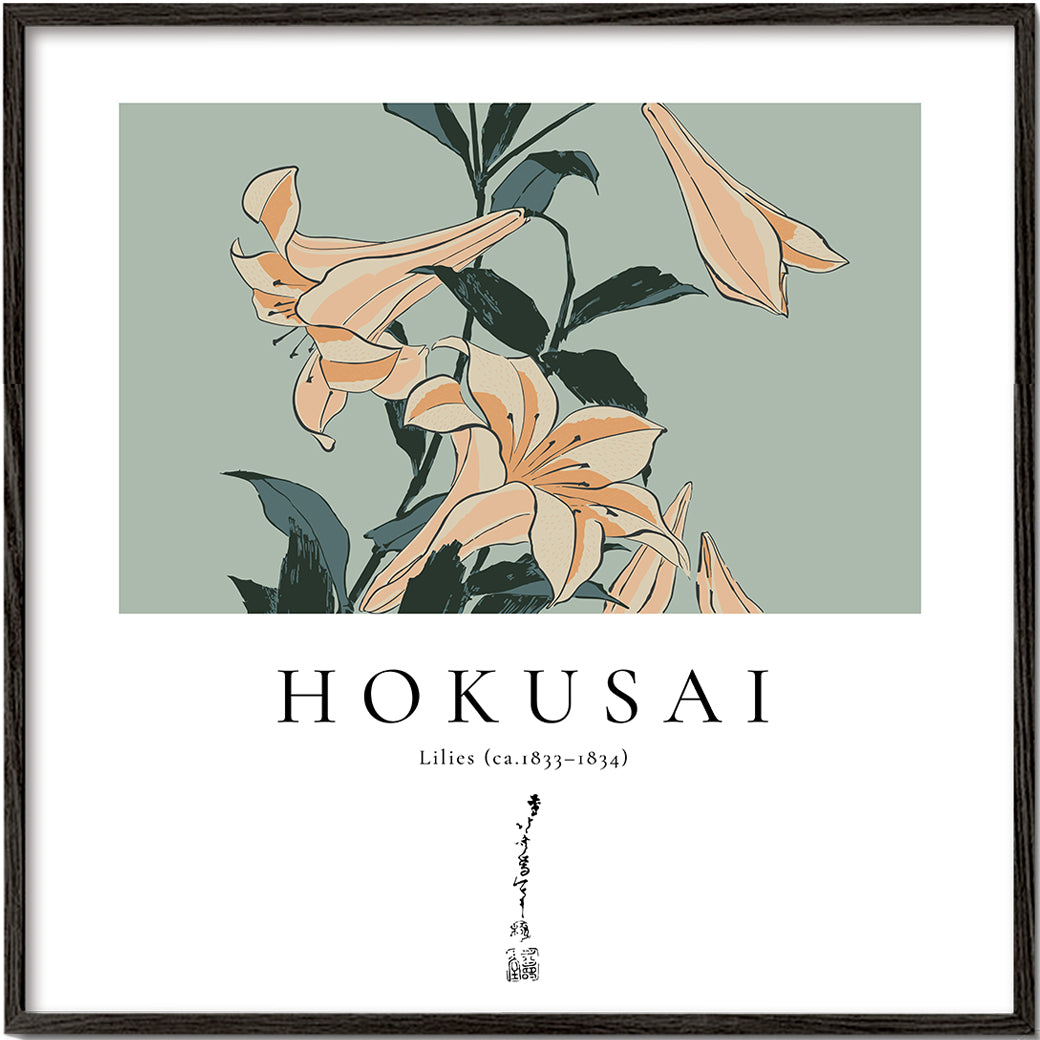 Botanisk liljeprint inspirerad av Hokusai