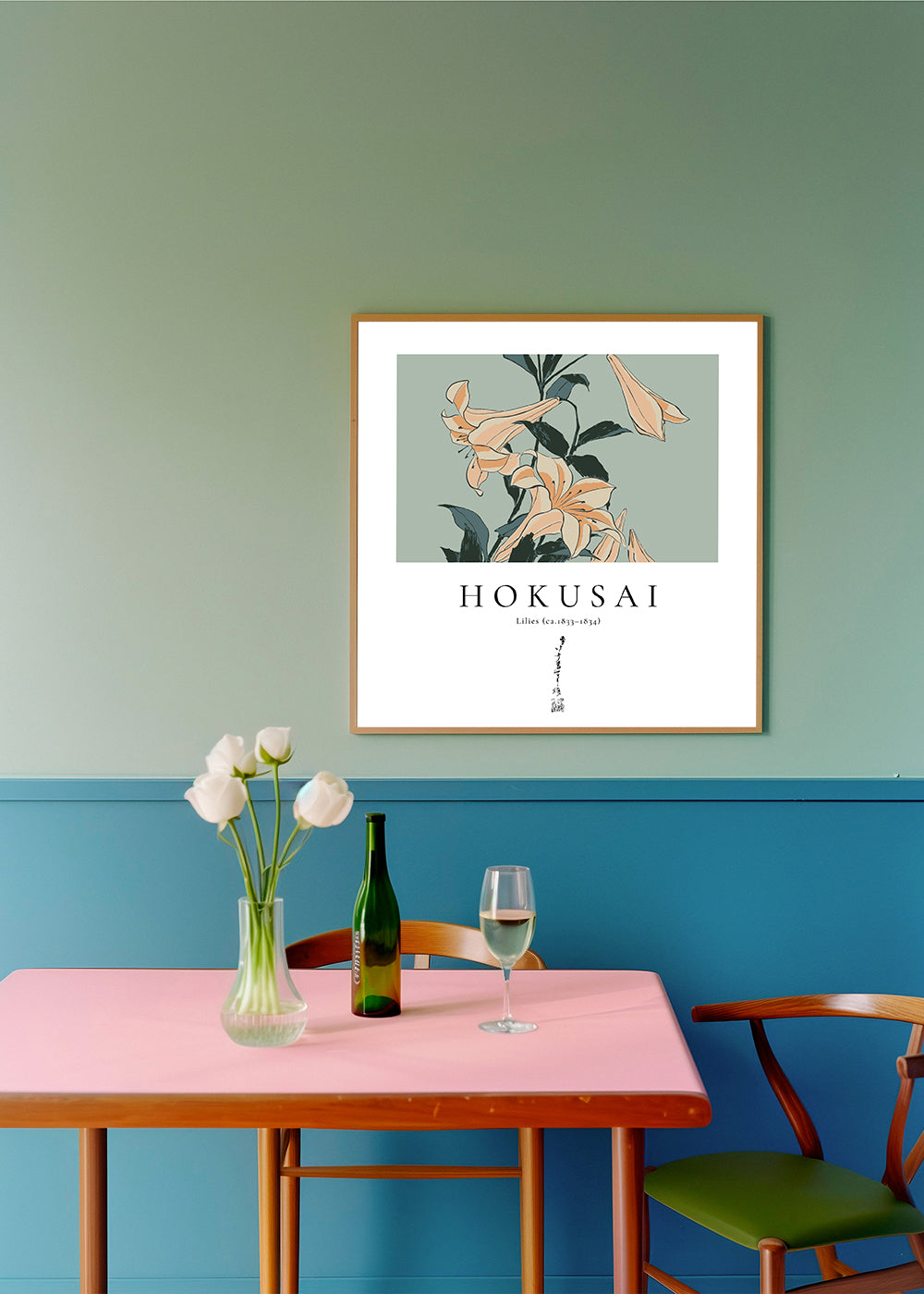 Botanisk liljeprint inspirerad av Hokusai