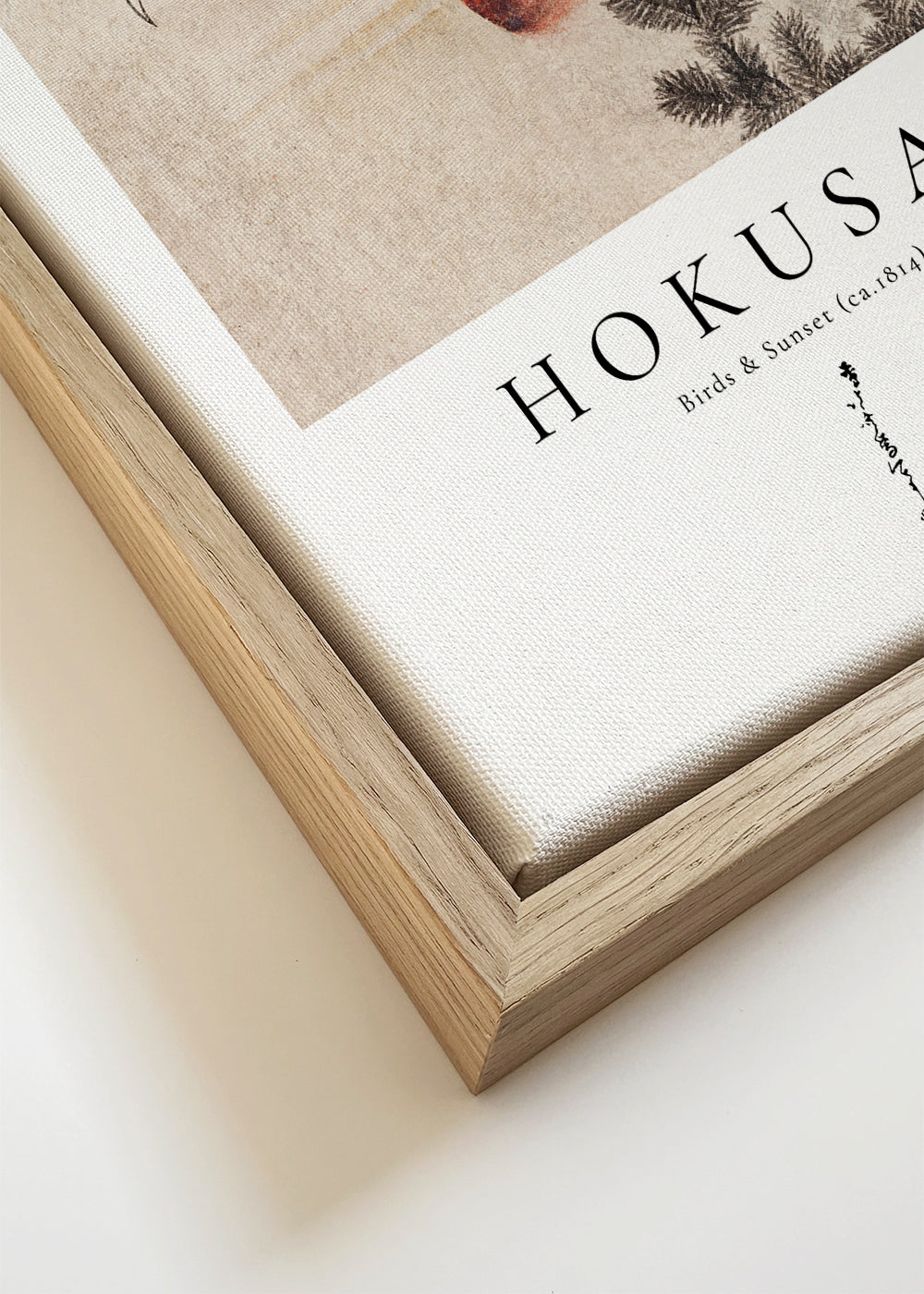 Hokusai-illustration med fåglar och sol