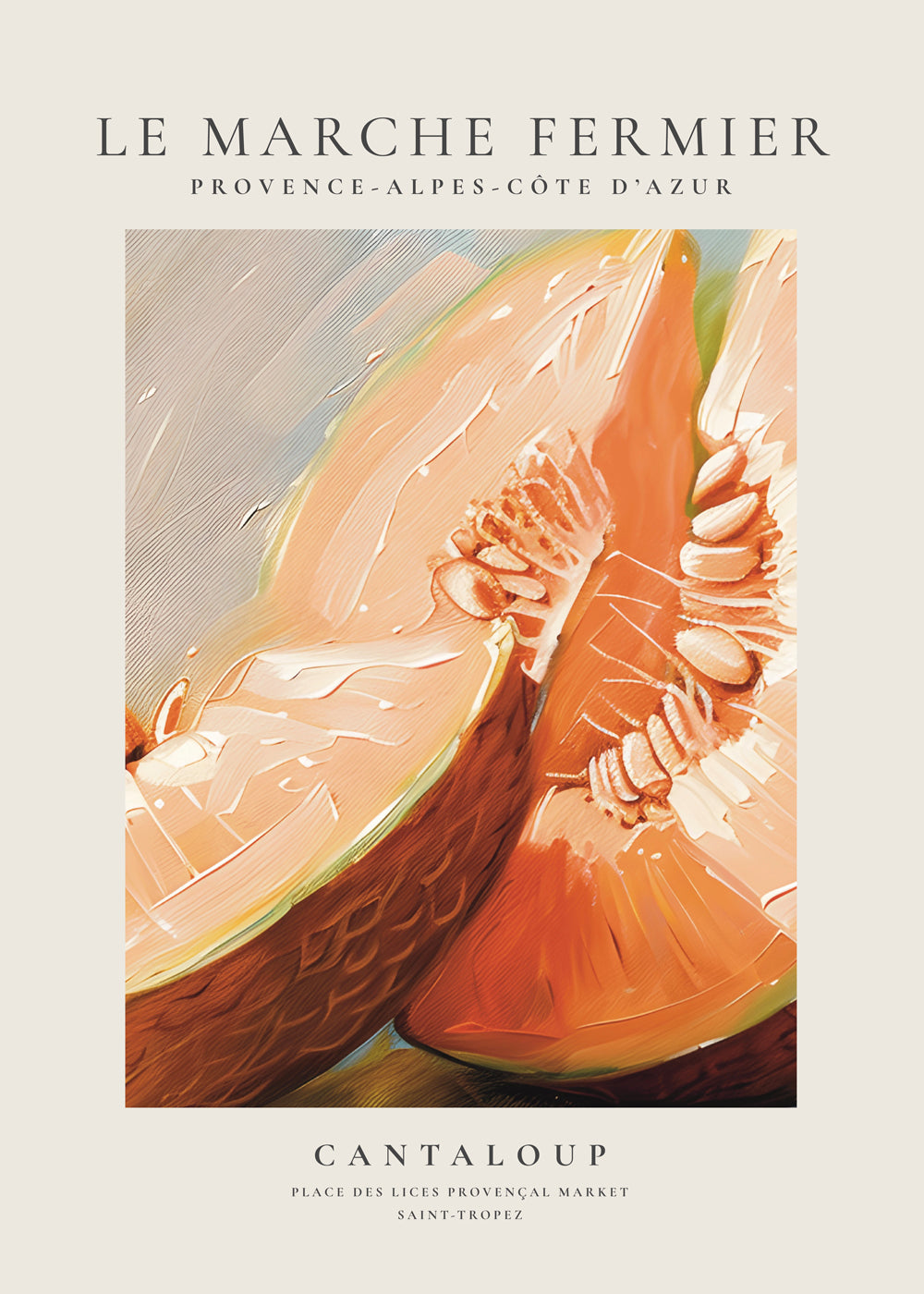 Kökskonst: Cantaloup marknadsillustration