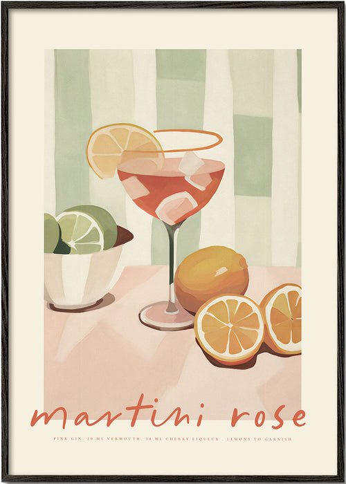 Kökskonst Martini Rose illustrerad cocktail