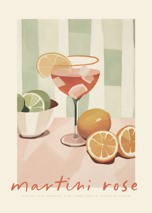 Kökskonst Martini Rose illustrerad cocktail