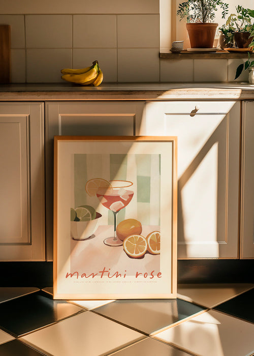 Kökskonst Martini Rose illustrerad cocktail