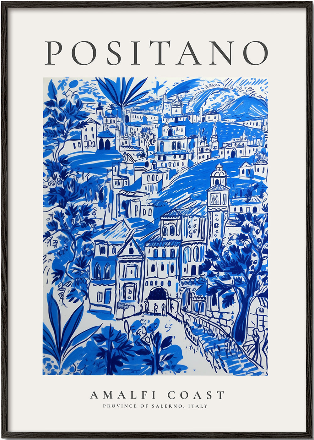 Reseaffisch Positano blå illustration