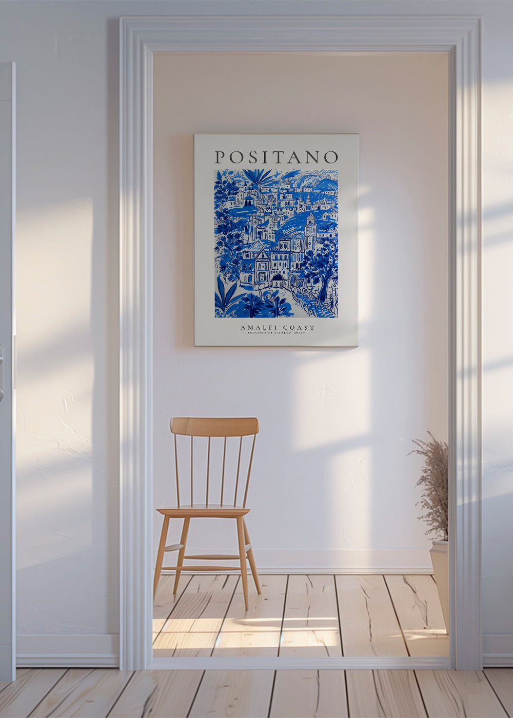 Reseaffisch Positano blå illustration