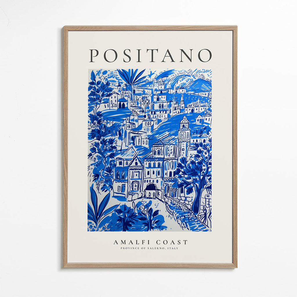 Reseaffisch Positano blå illustration