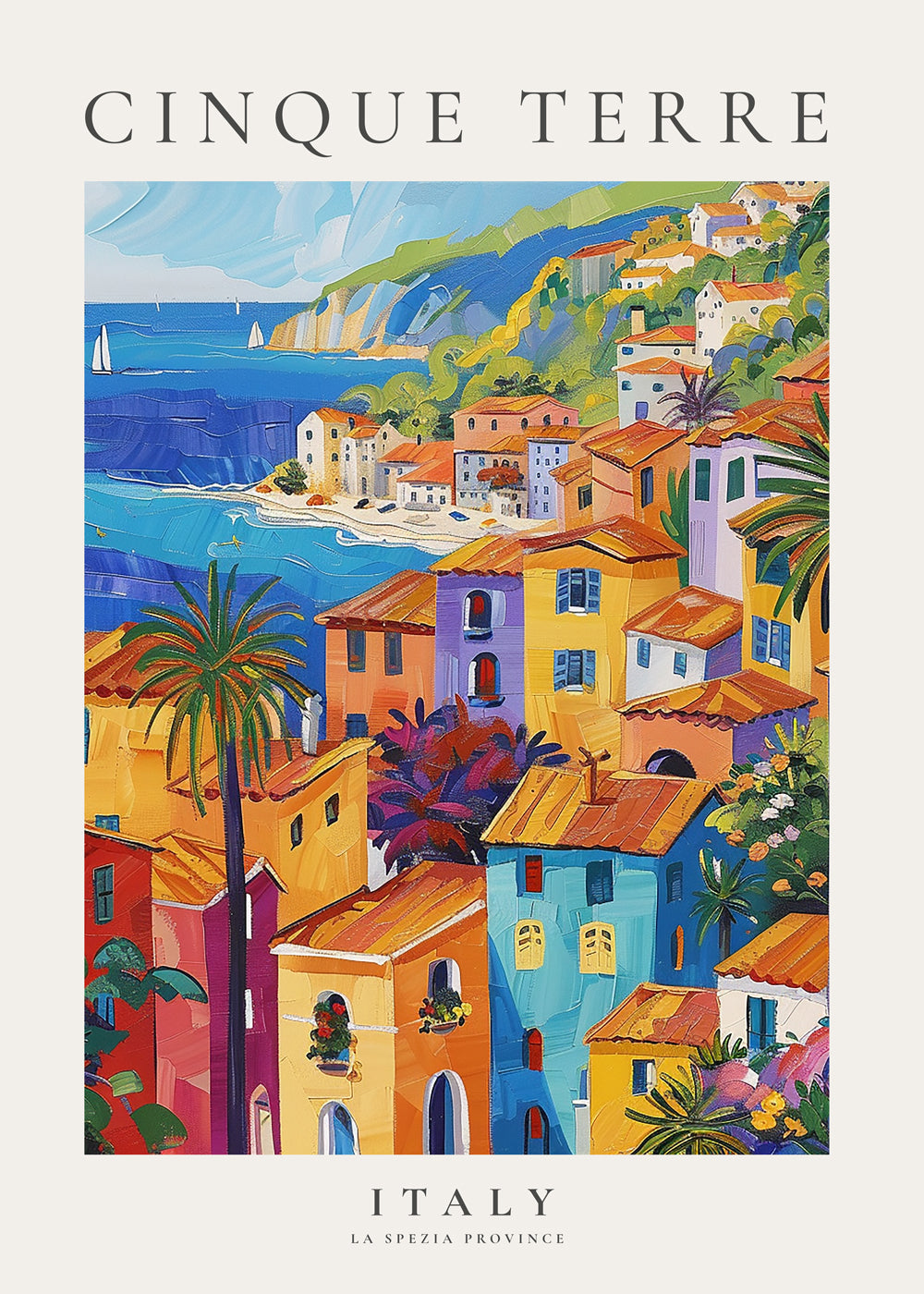 Reseaffisch Cinque Terre färgglad kust