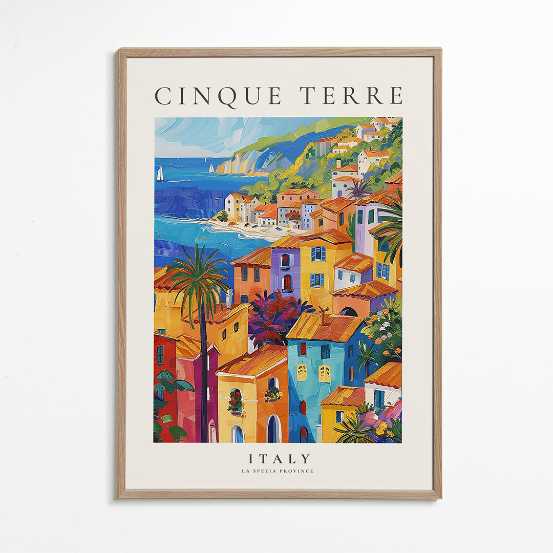 Reseaffisch Cinque Terre färgglad kust