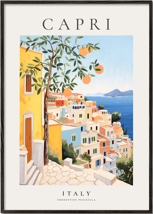 Reseaffisch: Capri-illustration i varma toner