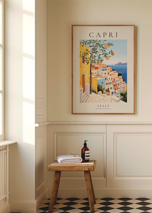 Reseaffisch: Capri-illustration i varma toner