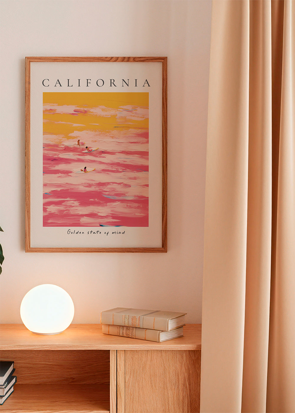 Sportkonst «California» surfare i rosa och gult
