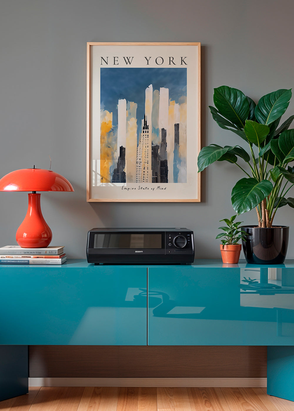 Reseaffisch New York skyline målerisk stil