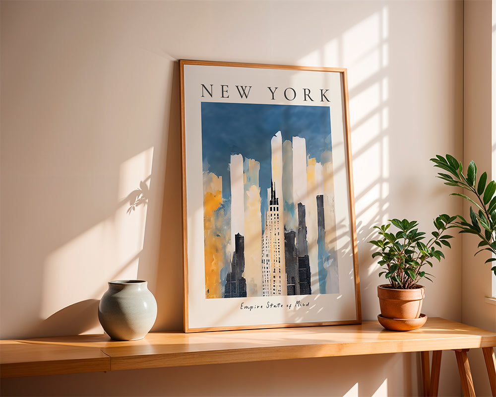 Reseaffisch New York skyline målerisk stil