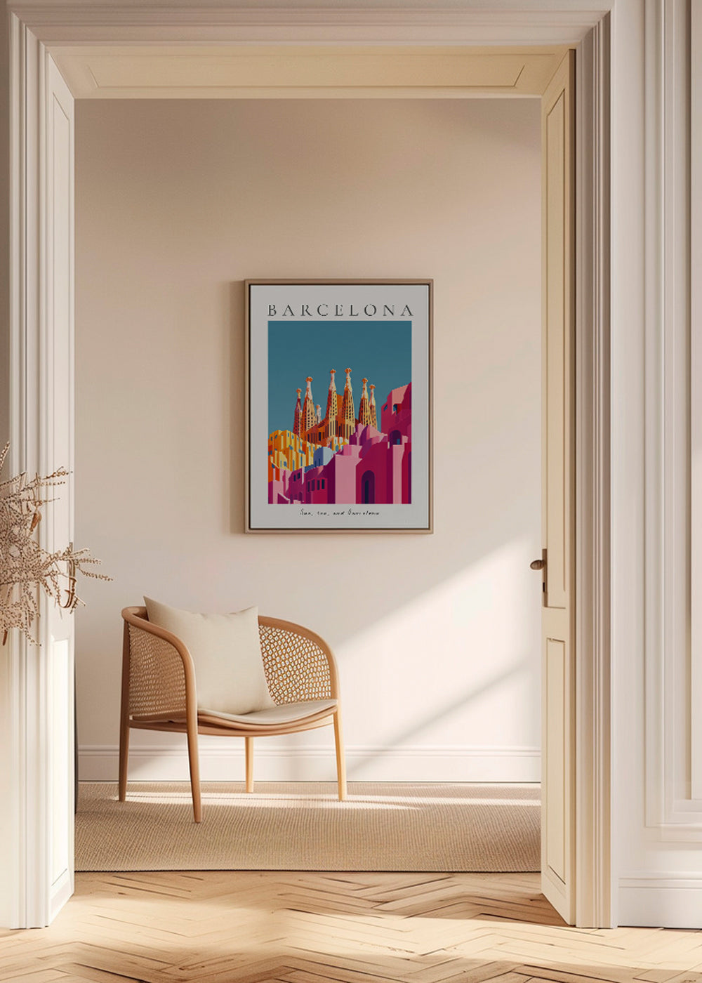 Reseposter: Sagrada Familia i varma färger