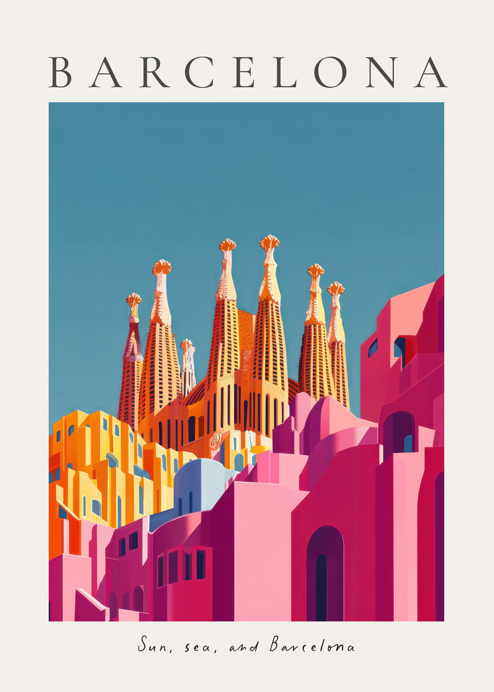 Reseposter: Sagrada Familia i varma färger