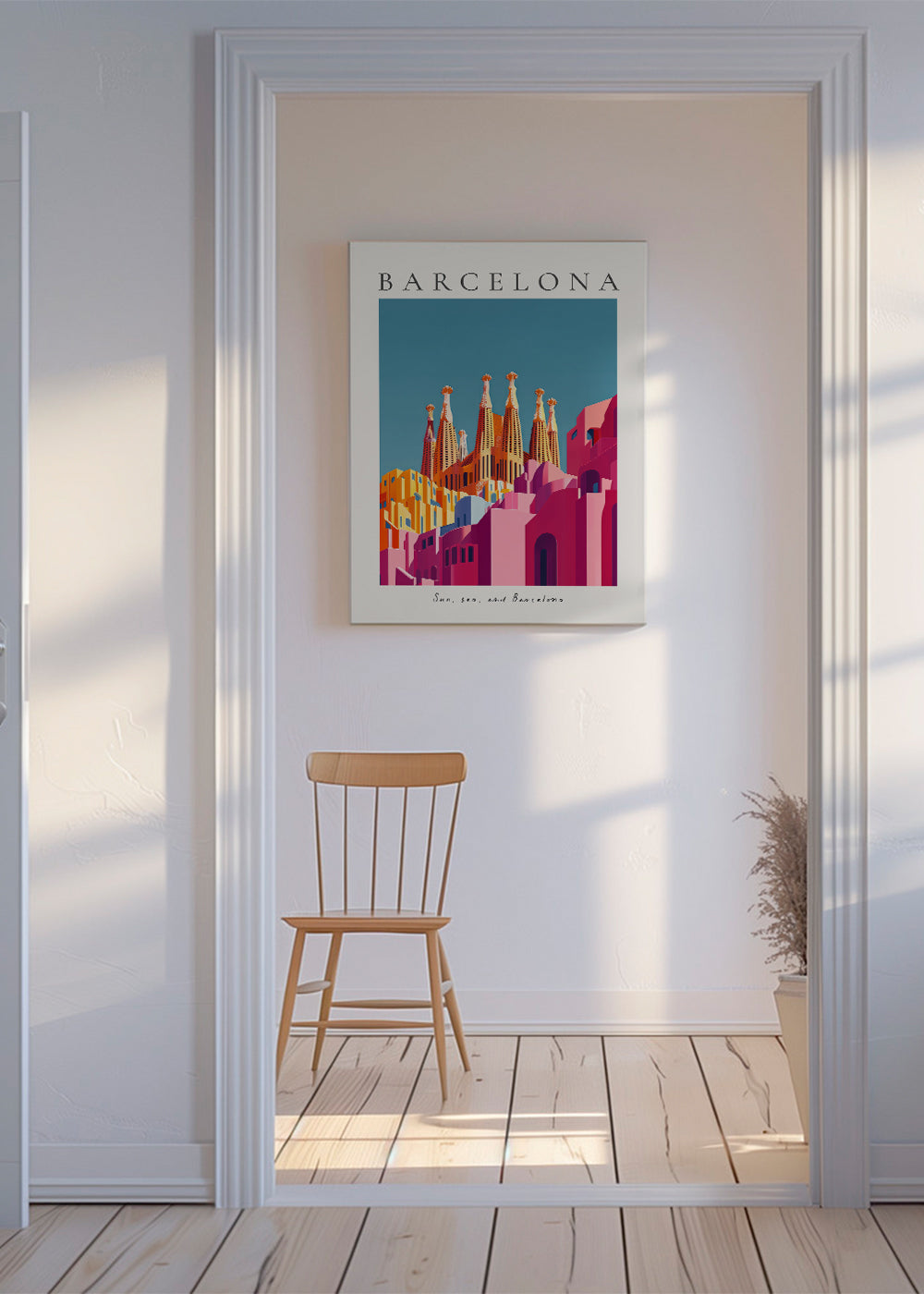 Reseposter: Sagrada Familia i varma färger
