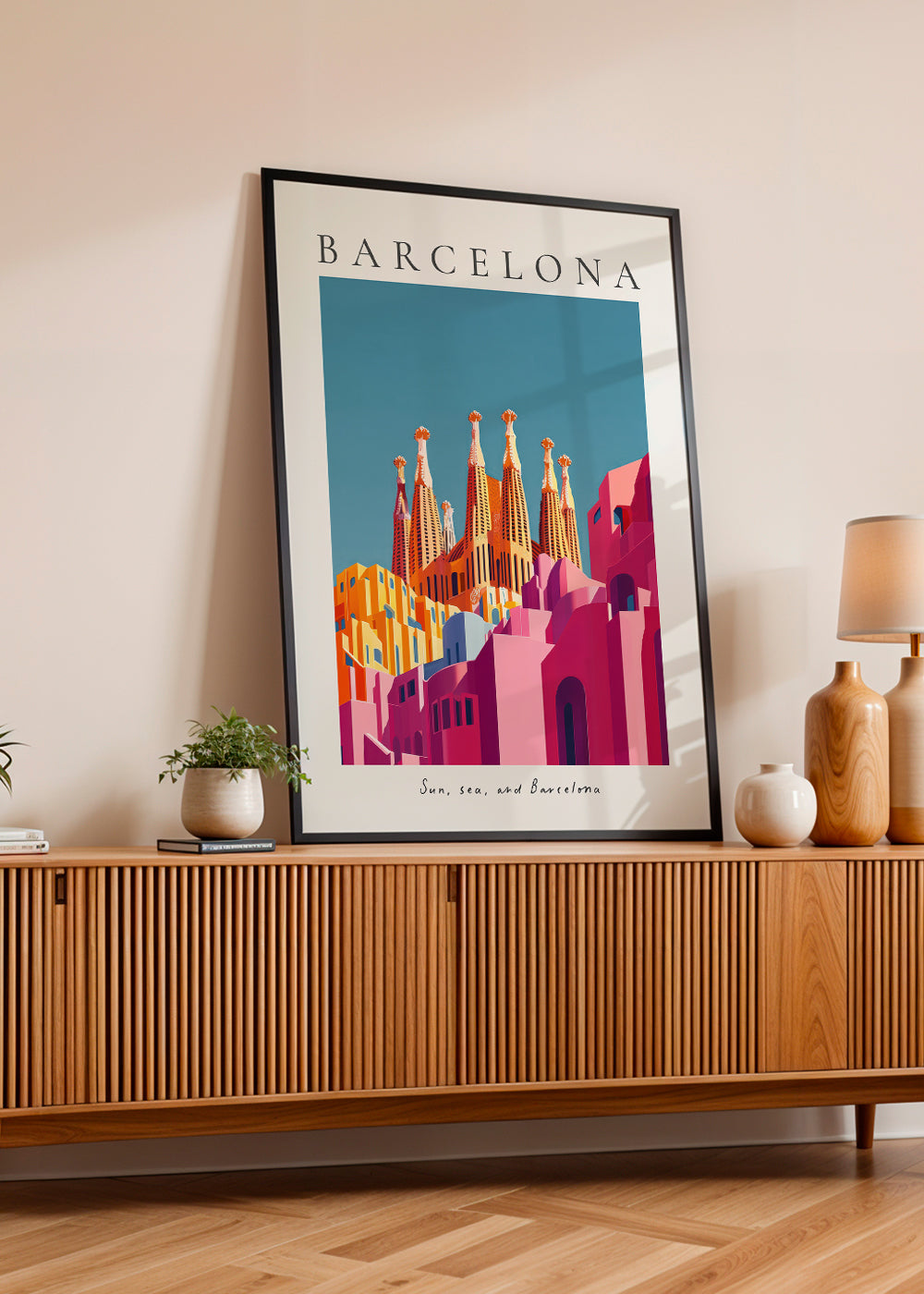 Reseposter: Sagrada Familia i varma färger