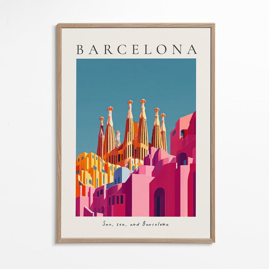 Reseposter: Sagrada Familia i varma färger