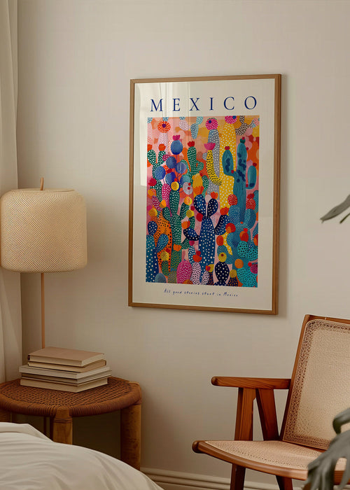 Reseaffisch Mexico med illustrerade kaktusar