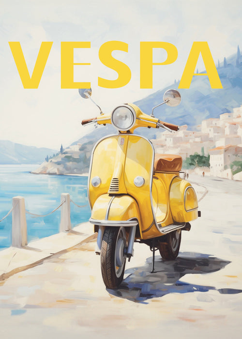 Stadstavla Gul Vespa vid kusten