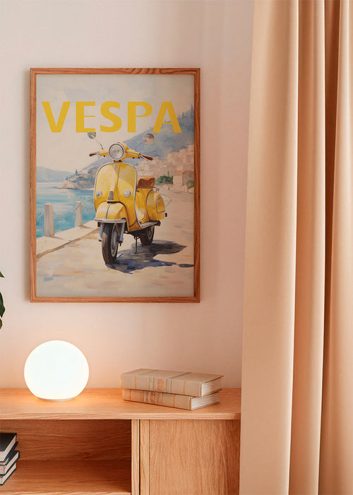 Stadstavla Gul Vespa vid kusten