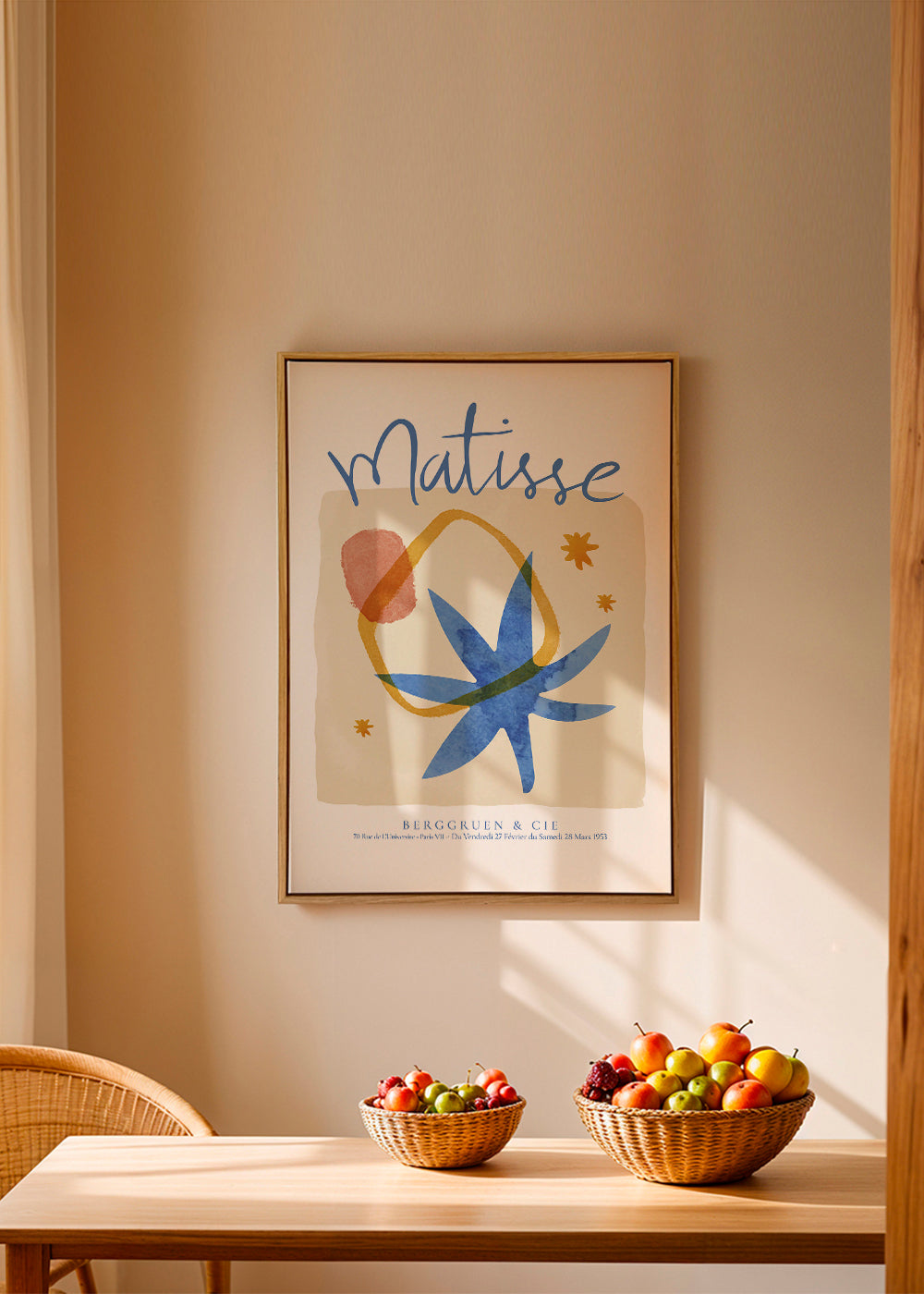 Botanisk illustration i blått och ockra