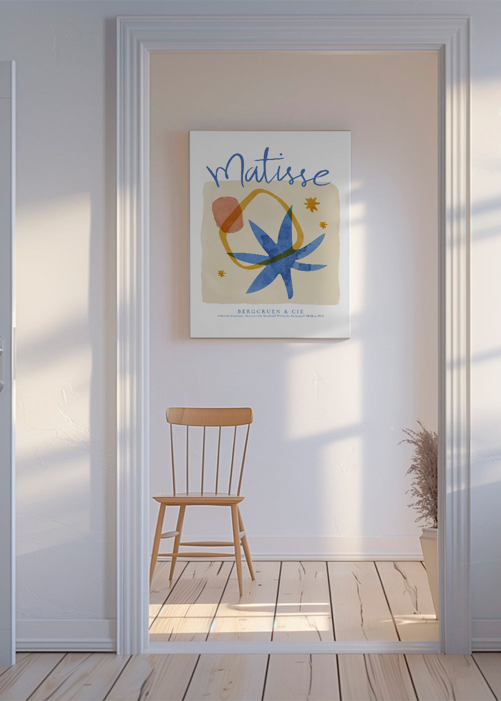 Botanisk illustration i blått och ockra