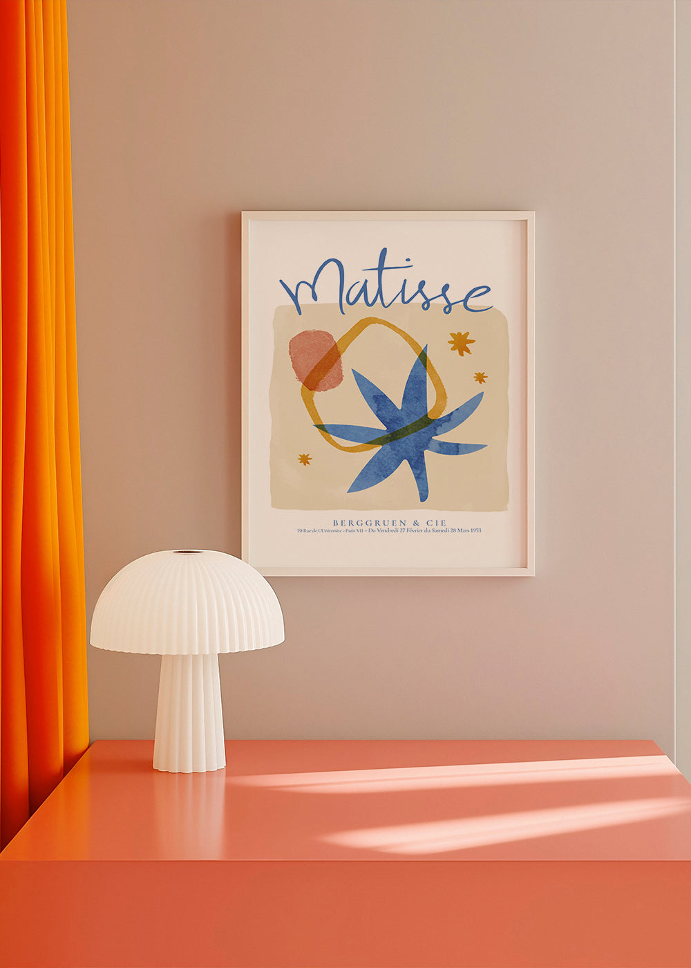 Botanisk illustration i blått och ockra