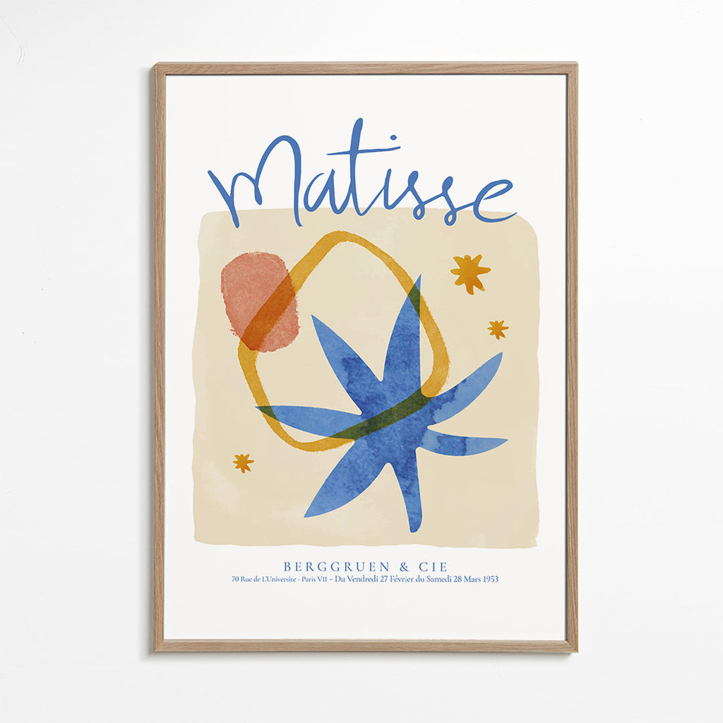 Botanisk illustration i blått och ockra