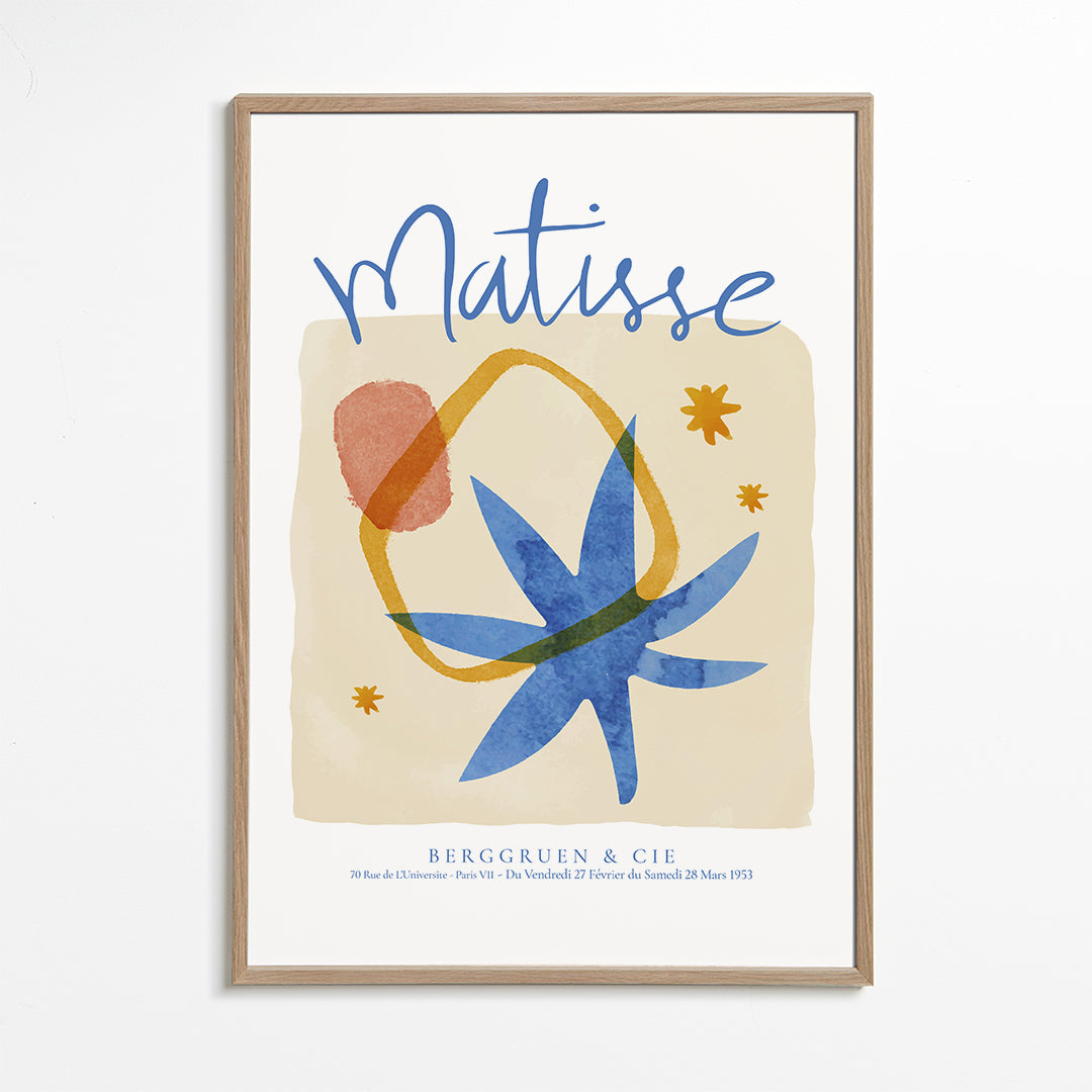 Botanisk illustration i blått och ockra
