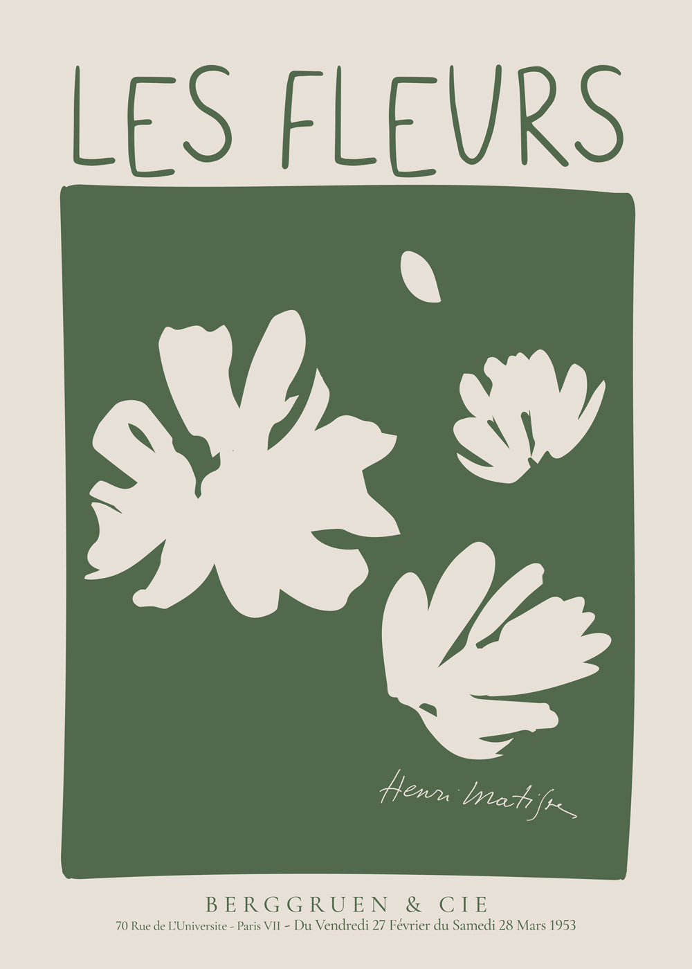 Botanisk poster Les Fleurs i grönt fält