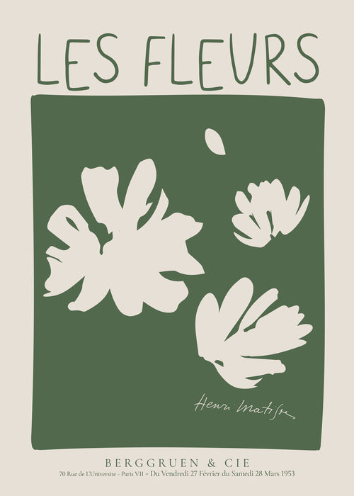 Botanisk poster Les Fleurs i grönt fält