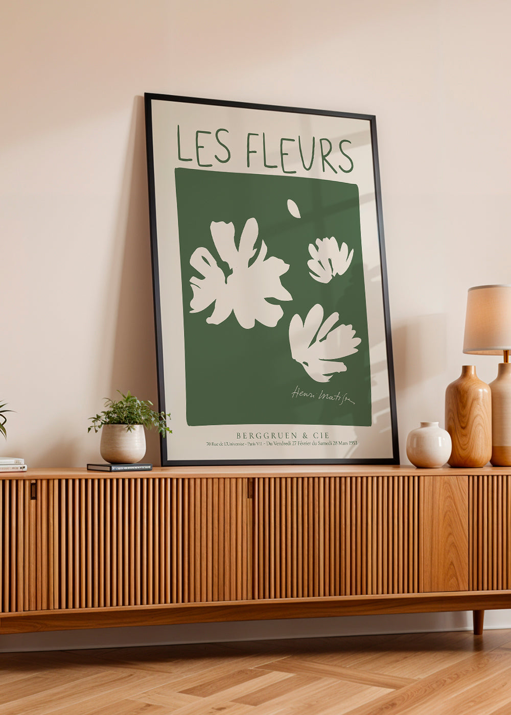 Botanisk poster Les Fleurs i grönt fält