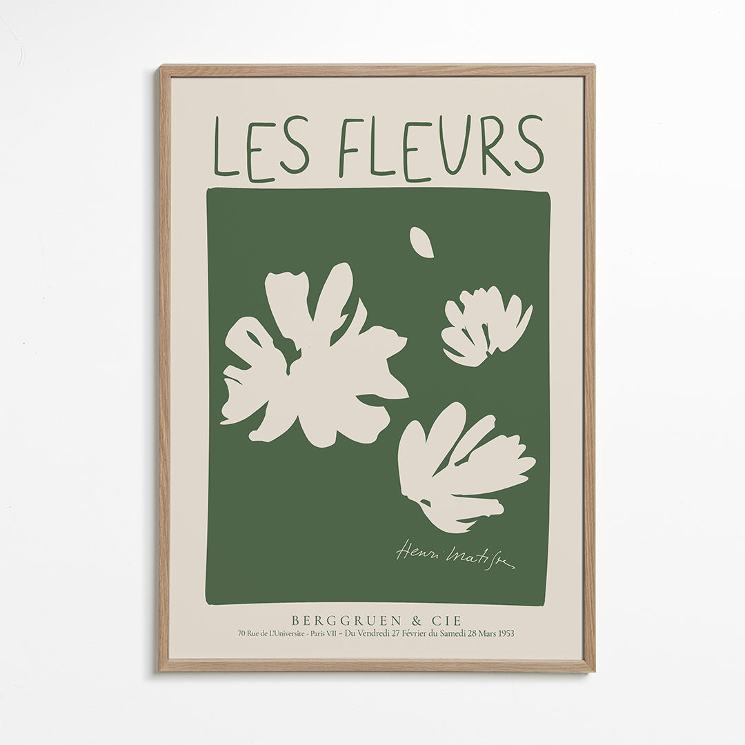 Botanisk poster Les Fleurs i grönt fält