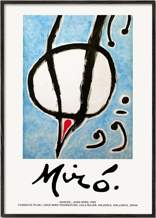 Abstrakt konst Miró, svart gest på blått