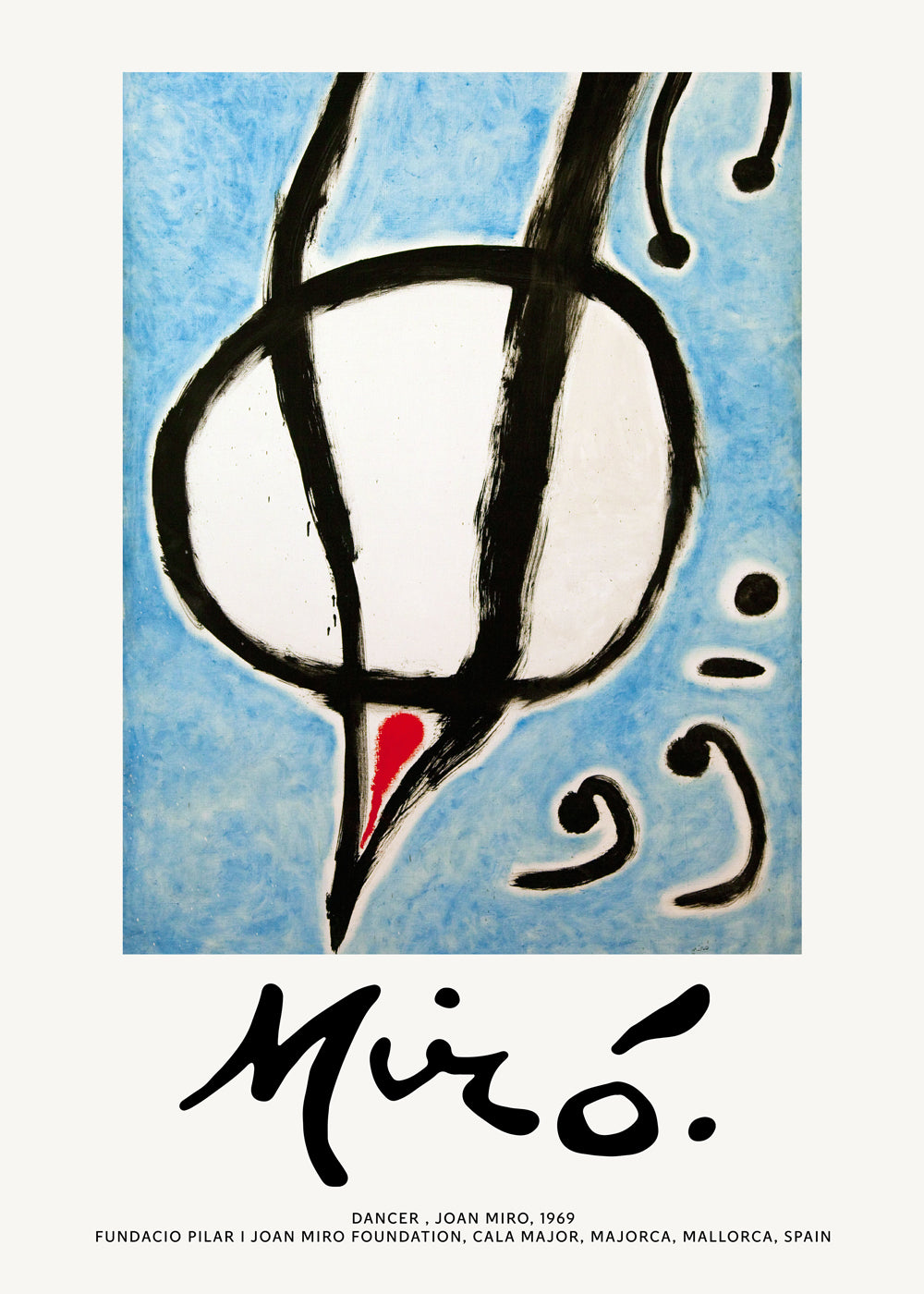 Abstrakt konst Miró, svart gest på blått