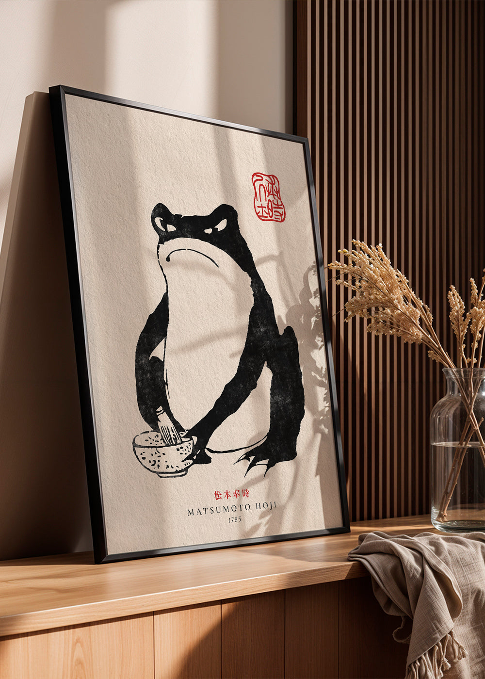 Konstverk groda i sumi-e stil