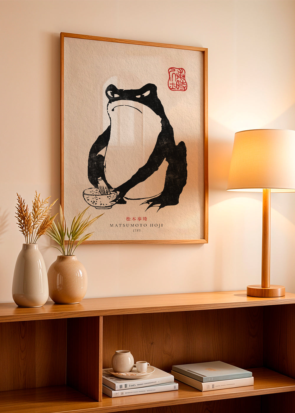 Konstverk groda i sumi-e stil