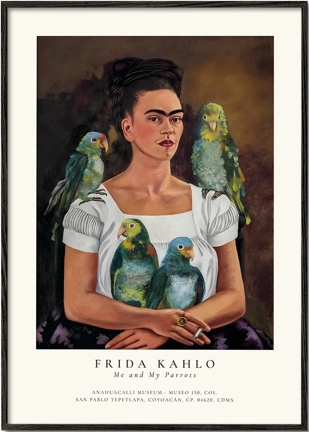 Konstverk Frida Kahlo med papegojor