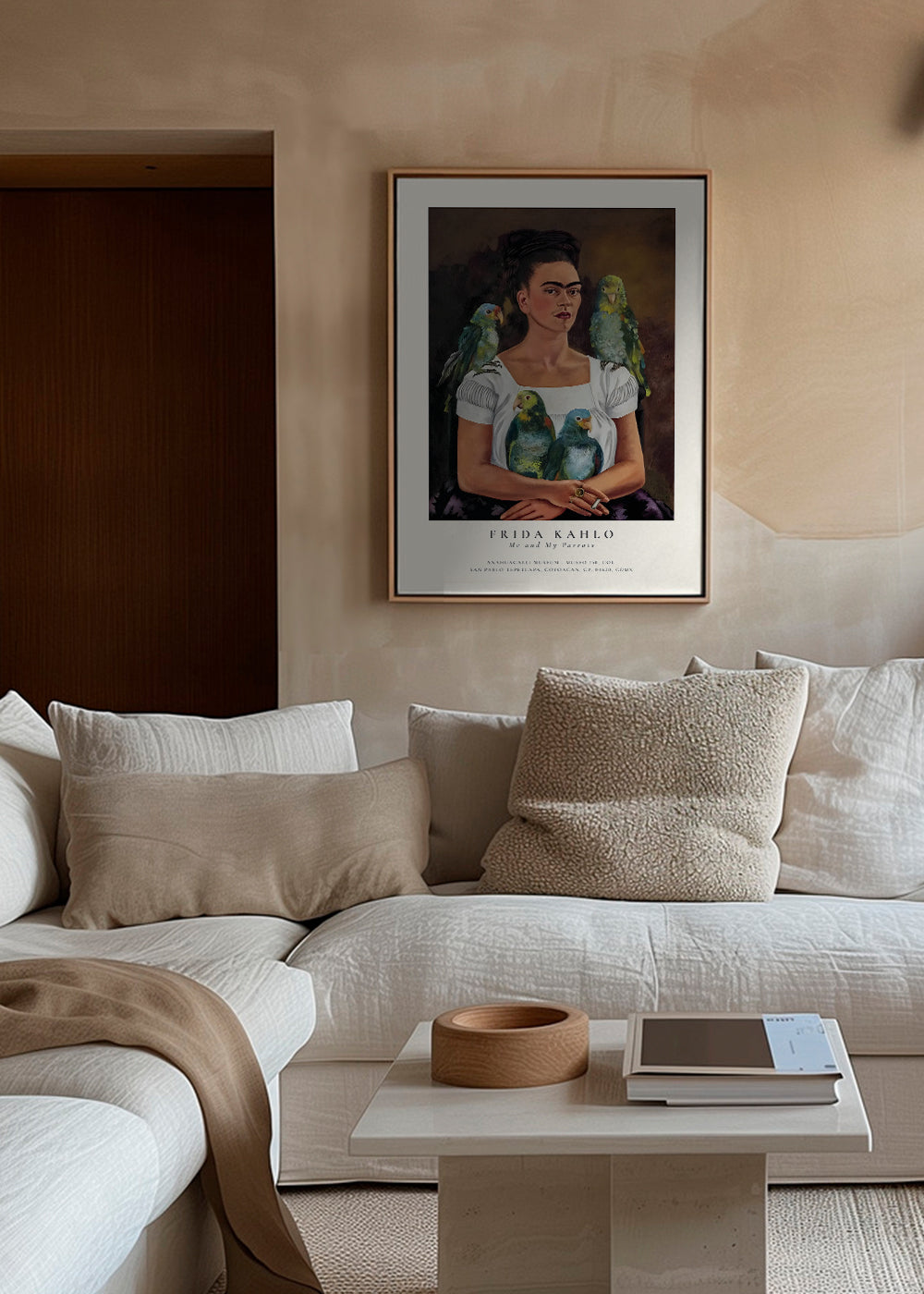 Konstverk Frida Kahlo med papegojor