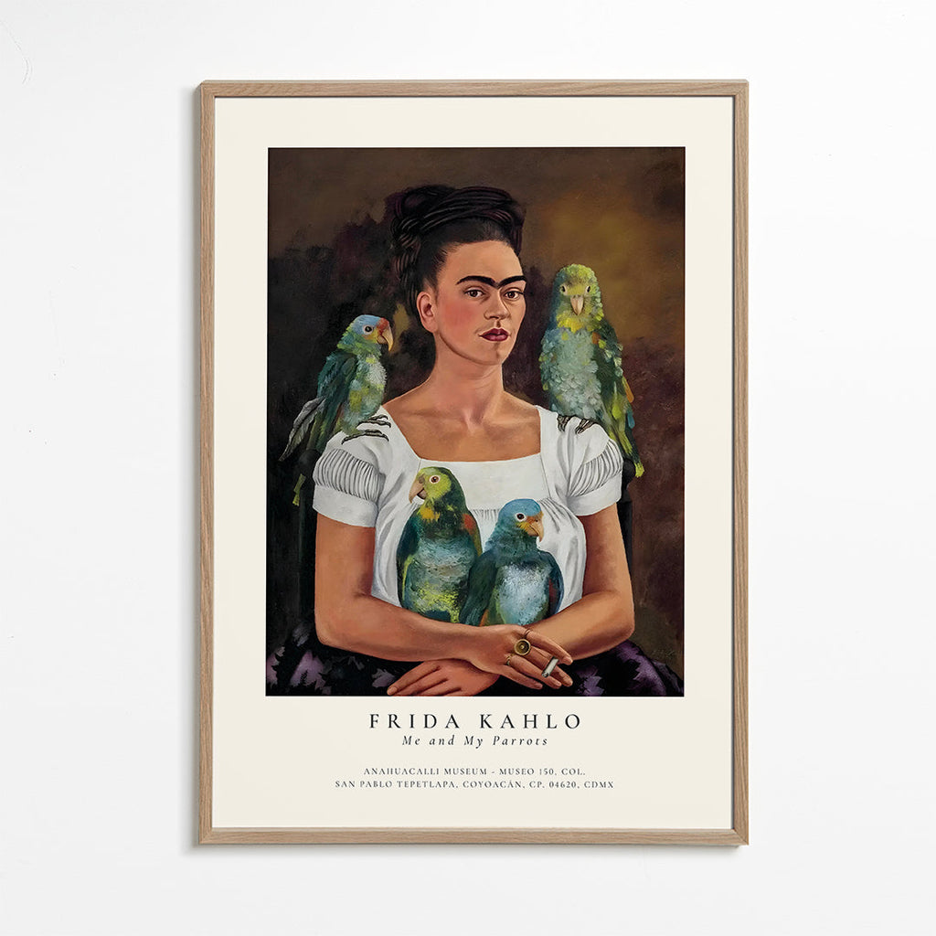Konstverk Frida Kahlo med papegojor