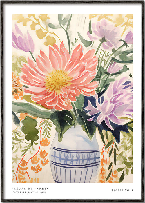 Botanisk poster: akvarellbukett i vas