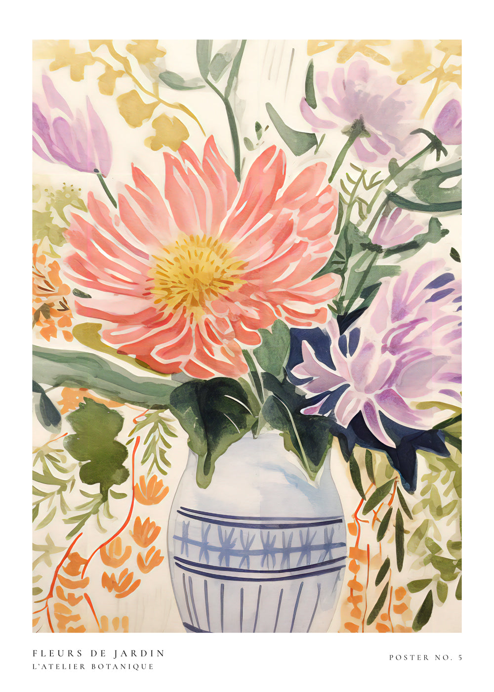 Botanisk poster: akvarellbukett i vas