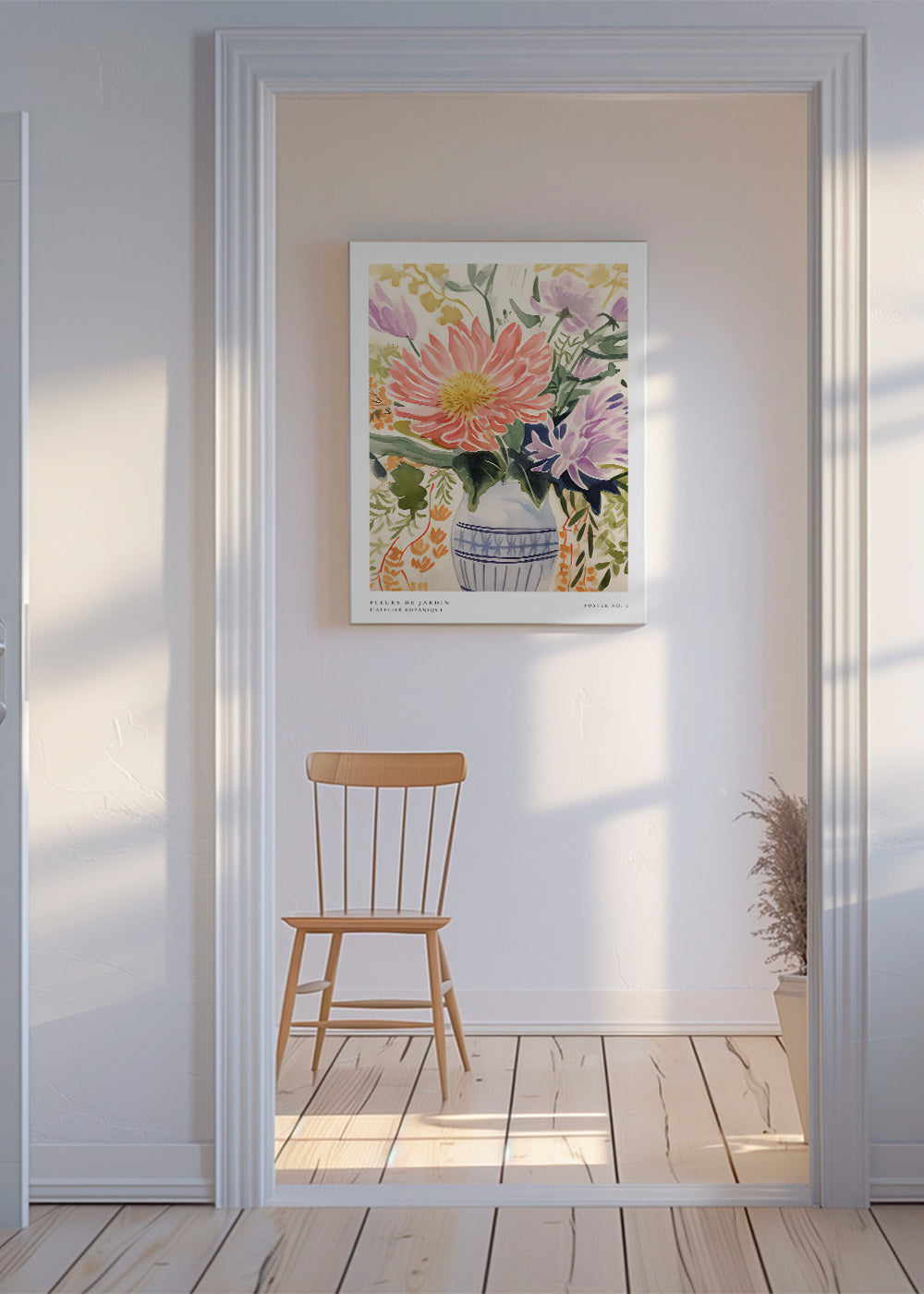 Botanisk poster: akvarellbukett i vas