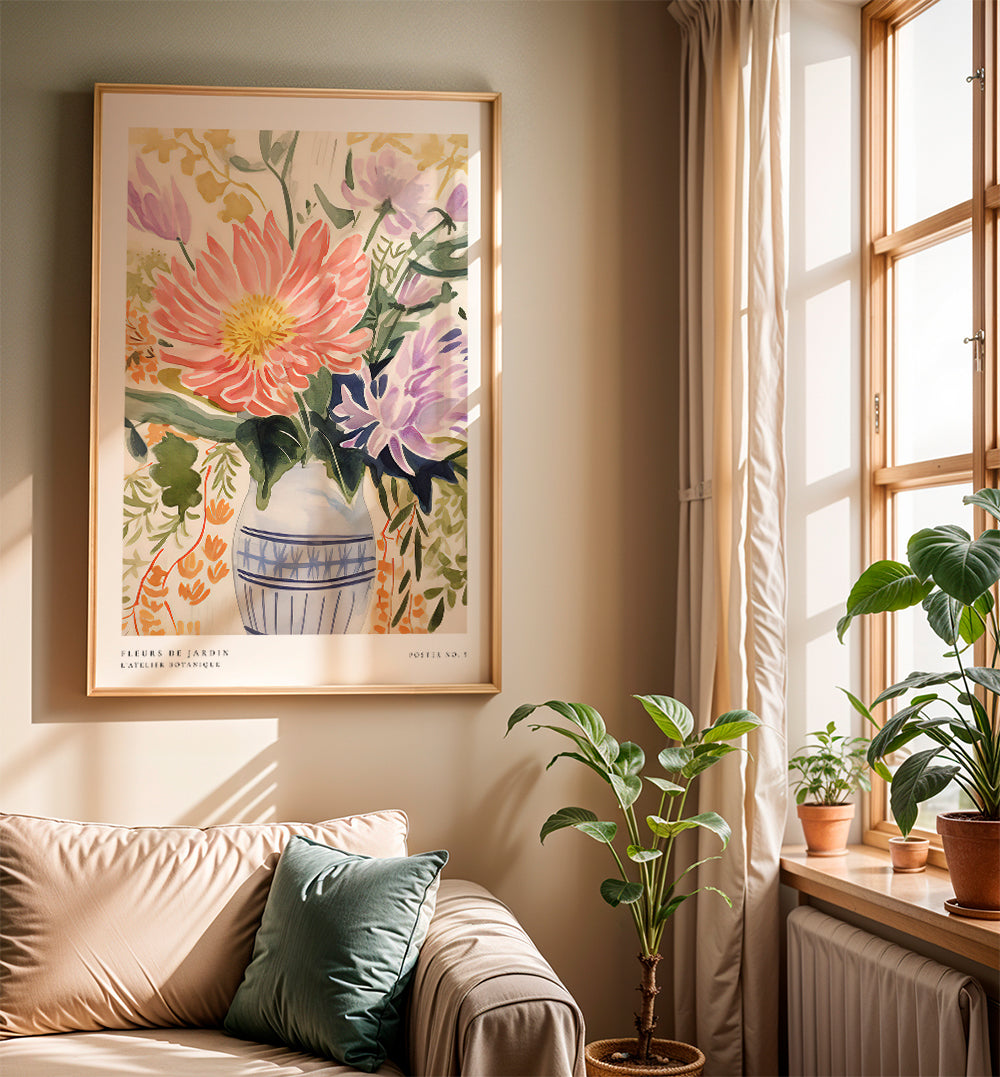 Botanisk poster: akvarellbukett i vas