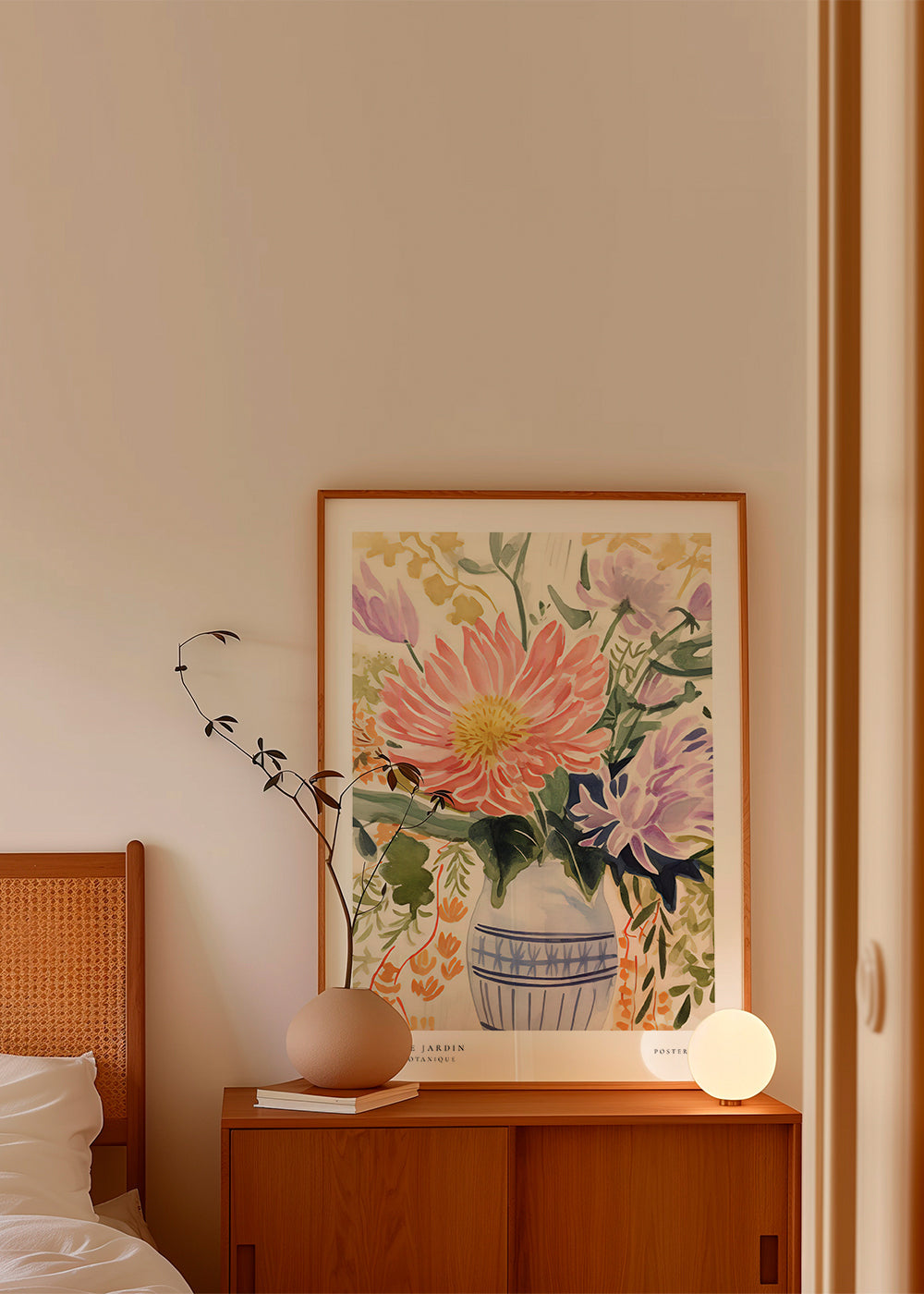 Botanisk poster: akvarellbukett i vas