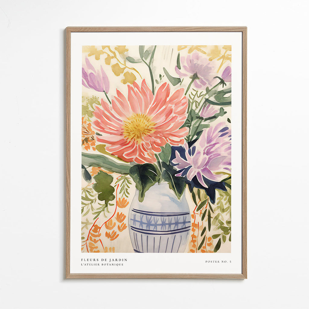 Botanisk poster: akvarellbukett i vas