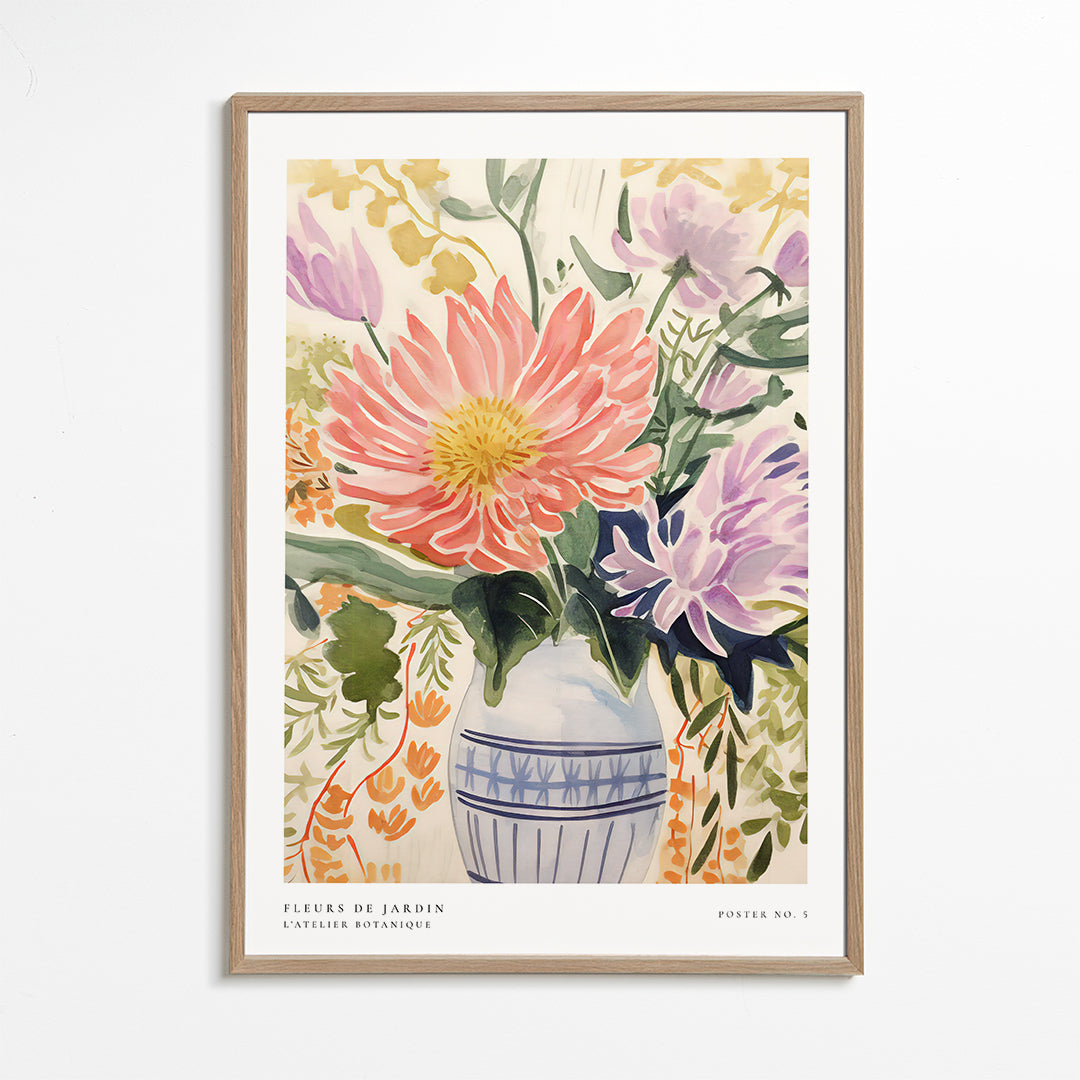 Botanisk poster: akvarellbukett i vas